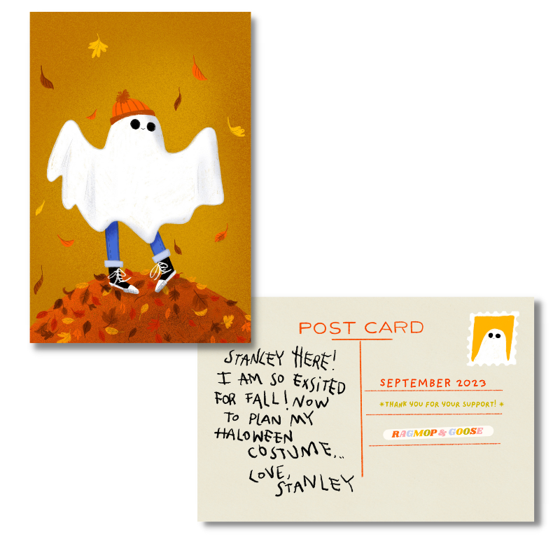 September 2023 - Stanley in the Leaves - Exclusive Patreon Postcard