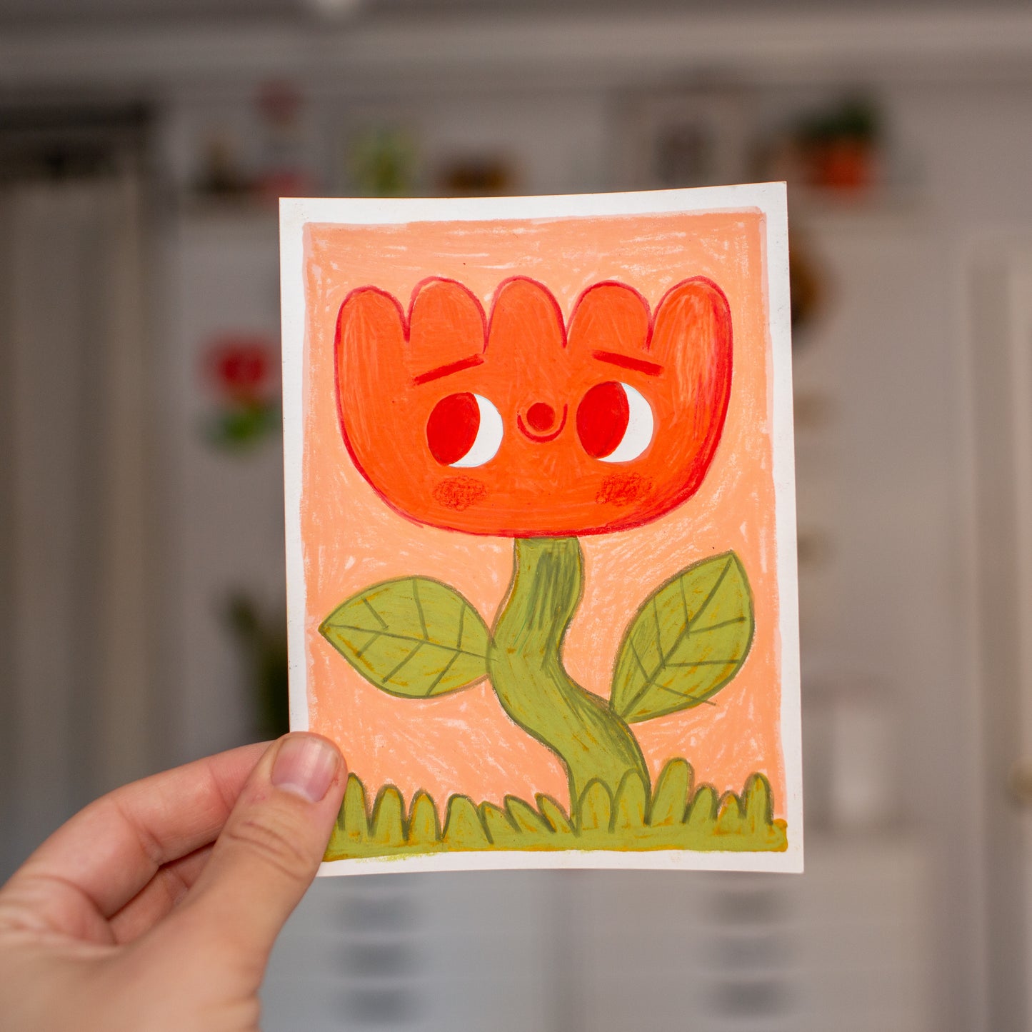 Little Red Tulip - Original Gouache Painting