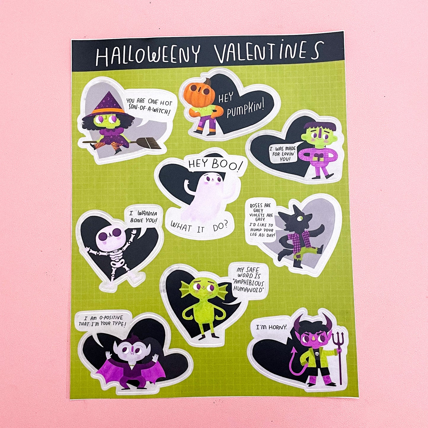 Halloweenie Valentines - Jumbo Sticker Sheet